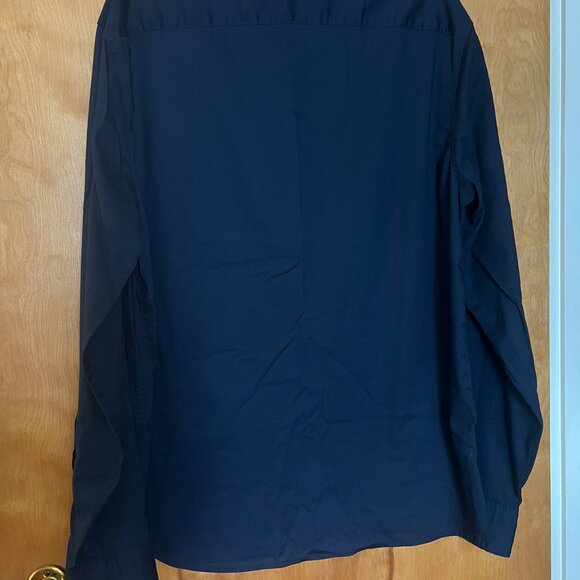 Solid Navy Button Down Dress Shirt // Mercer & Mettle Men's Size L - Picture 4 of 5